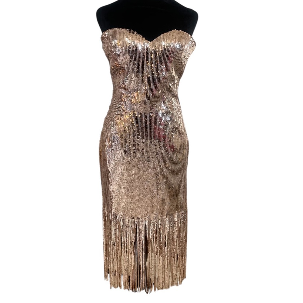 Strapless rose gold sequin dress,tassel sequin bottom, Large,New - Picture 7 of 7
